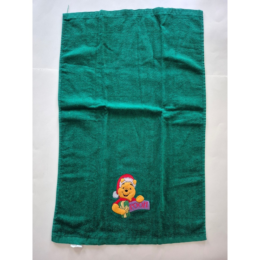 Vintage Disney Winnie the Pooh Christmas Hand Towel Green Franco Cotton Holiday